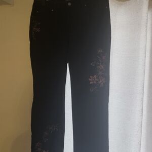Charter Club Black Denim with Floral Design